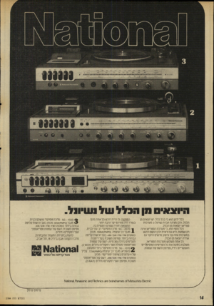 העולם הזה - גליון 2008 - 25 בפברואר 1976 - עמוד 17 | ויוצאים וון הנלל ¥111 ושיוול. כלל ידוע הוא כי בכל כלל יש יוצאים מן הכלל, ולכן מציגה חברת נשיונל 3מערכות סטריאו יוצאות מן הכלל. כלל נוסף הוא, כי מערכת הסטריאו