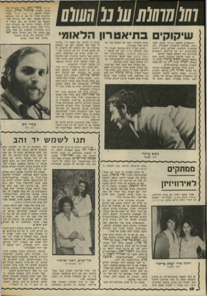 העולם הזה - גליון 2013 - 30 במרץ 1976 - עמוד 48 | שיקוקים בתיאטרון הלאומי התיאטרון הלאומי הבימה שוקק, לאחרונה, פעילות שיקוקית למהדרין. חוץ מההצגות החדשות, שעליהן כולם יודעים מהעיתונות, יש גם חידושים רומנטיים