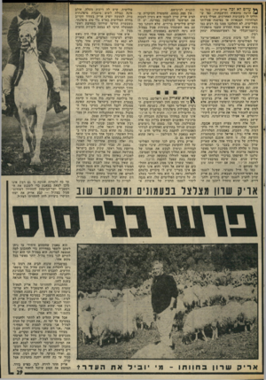העולם הזה - גליון 2014 - 6 במרץ 1976 - עמוד 29 | עולם לא זכה אריק שרון בכל כך הרבה מחמאות ותישבחות, כפי ש חולקו לו בשבועות האחרונים. אפילו בשיא הצלחותיו הצבאיות או בפיסגת פעילותו הפוליטית, לא התלהבו ממנו כה