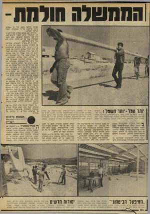 העולם הזה - גליון 2032 - 11 באוגוסט 1976 - עמוד 24 | הססשלה הולחת - יותז עמיל־ יותז חשמל! ״?יד לן פרטי מתות־גן, העובד עבור מישרד־הביטחון, בשיתוף פעולה עם מתנדבים ומתנחלים מקרום, נושאים עמוד־חשמל עבור רשת תאורת