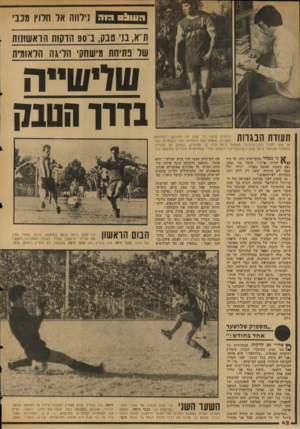 העולם הזה - גליון 2038 - 22 בספטמבר 1976 - עמוד 42 | העול גוג אל חלוץ מכבי ת״א, בני טבק, ב־ 90 חזקות הואשונות . ש ל פתי חת מי שחקי הליגה ה לא ומ ית ה שיי שלי ק טנ נורוה תעודת הבגרות (מימין) נראה בני טבק עת התכונן