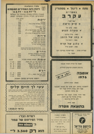 העולם הזה - גליון 2058 - 9 בפברואר 1977 - עמוד 49 | משרד החקל או ת | | 1ר ח לן דו חהמ חי רי ם ה מו סכם ל ־ 6.2.77 - 11. 2 .7 7 במסגרת ההוזלות בחנויות השרשרת של הסופרסל והסופרמרקט וחנויות פרטיות שהצטרפו למבצע.