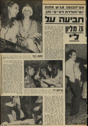 העולם הזה - גליון 2070 - 4 במאי 1977 - עמוד 28 | מ ס הססה מגי ש מ תנ ת יום ־ הולדתלא ״ ב י נתן: תביעה על 7,6מדיון מאות לירות, אלא שבעה מיליון ושש מאות אלף ל״י. איש אחר במקומו ודאי היה מתעלף במקום או מבטל את
