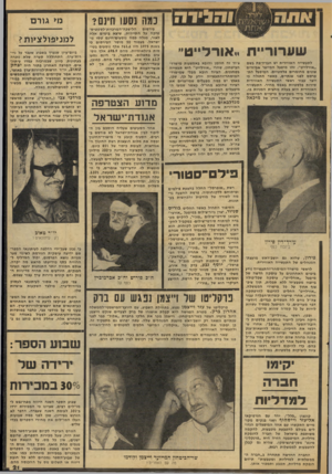 העולם הזה - גליון 2076 - 15 ביוני 1977 - עמוד 21 | נסה נסעו חינם? ש ע רו ריי ת ייאוהל״ט״ לתעשייה האווירית יש חברה-בת בשם ״אורלייט״ .זהו מיפעל המייצר אביזרים שונים מחומרים פלסטיים. המיפעל התפרסם לפני שנתיים,