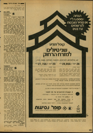 העולם הזה - גליון 2119 - 12 באפריל 1978 - עמוד 30 | מ ר ישעיהו הי ק ר (המשך מעמוד )27 פרו וילונות הדורים. נברשות־חשמל מייו־חדות, שהוזמנו על־ידי אשת היושב־ראש, נתלו על כל מנורה. 1070 מן ^ ה מ חי ר ף* הוצאה הרשמית
