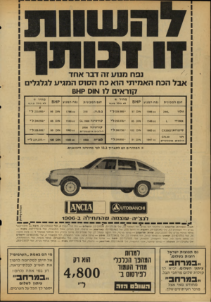 העולם הזה - גליון 2120 - 19 באפריל 1978 - עמוד 38 | ! אבל הכח ה א מי תי ה 1א כח ה ס 1ס המגיע לגלגלים !7וראים לו ואוס קא6 מחיר * מחיר * נפח המנוע קו ^ 8 ל א גו ללמ.ע. מ 1766 00 אום 98 ־ 255.800 ליי אום 68 ־