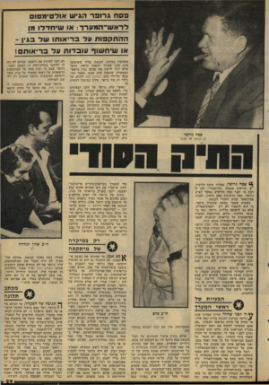 העולם הזה - גליון 2135 - 2 באוגוסט 1978 - עמוד 29 | פסח ג ר ופר הגיש אולטימטום לראש־המערך: או שיחדלו מן ההתקפות על בריאותו של בגין ־ או שיחשוף עובדות על בריאותם! מקורבי! במיזבו, הכנסת, ברור ששימעון פרס אינו