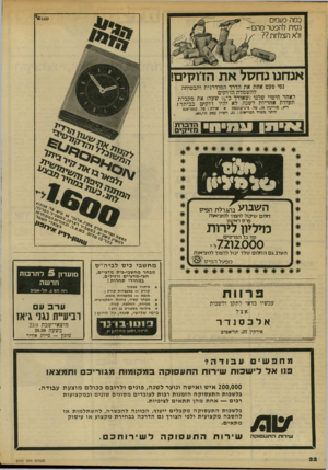 העולם הזה - גליון 2142 - 20 בספטמבר 1978 - עמוד 22 | כמהפע מי ם נ סי תלהסטרמהם־־ ולא הצלחת? ? אנחנו נ חסל א ת הז׳ו7ף בו! נסי פעם אחת את הדרך המודרנית והבטוחה להשמדת הדוקים לאחר חיטוי שלנו(שאורך כ־ !/2שעה) את