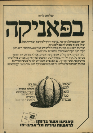 העולם הזה - גליון 2147 - 25 באוקטובר 1978 - עמוד 55 | ולכן הוא נאלץ,לגייס״ את ״פרשת ידליך למערכת הבחירות שלו0 . יש לו סיבות טובות להב נם לפאניקה: ועדי כל השכונות,קוראים בפומבי, להצביע נגדו 40/מתושבי ת״א-יפו). סקרי