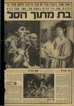 העולם הזה - גליון 2154 - 13 בדצמבר 1978 - עמוד 36 | בשעה שמיקי בוקוביץ הוביל את מכבי תדאביב לניצחון מזוזיו על הבלגים, אחזו ציוי־הלידה בא שתו שלי, א שו ישבה ביציע ברו מתנן־ חסר חיוו בעינ״ם שלי ברקוביץ /רעייתו של