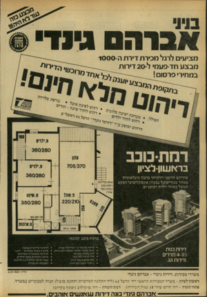 העולם הזה - גליון 2163 - 14 בפברואר 1979 - עמוד 50 | מציעים לרגל מכירת דירת ה• 1000 מבצע חד-פעמ• ל 2 0דירות במחיר• סרסו! 360280 רכזתכוכב > 0ון 705/370 בראשון-לציון פרויקט חד שני ויוקרתי ברמה בינלאו מית באזור