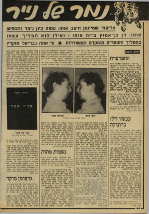 העולם הזה - גליון 2165 - 28 בפברואר 1979 - עמוד 66 | אליעזר שט״נמן תיעב אותו: עמוס קינן ! 1.מד 1הבפיש אותו: דן בן־אמזץ ביזה א 1ת - 1ואילו הוא המליך בממליך הסופדים ובמקדם המשוררות תולעי תרבות החפרפרת ״הללויה ג