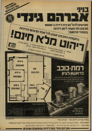 העולם הזה - גליון 2166 - 7 במרץ 1979 - עמוד 52 | מציעים לרגל מכירת דירת ה• 1000 מבצע חד־פעם• ל־ 20 דירות ^1,ריי ז במחיר• פרסום! 360280 רחתכוכב בואשון-לציון פרויקט חד שני ויוקרתי ברמה בינלאו מית באזור מגורים
