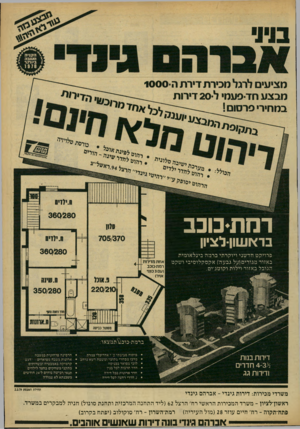 העולם הזה - גליון 2167 - 14 במרץ 1979 - עמוד 7 | מציעים לרגל מכירת דירת ה 1000 מבצע חד-פעמי ל 20 דירות במחירי פרסום! . 1ז.ז 1 111 י.ימי ו 360380 רמת כו כ ב א.זזים 705/370 בדא שון-לציון פרויקט חד שני ויוקרתי