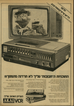 העולם הזה - גליון 2169 - 29 במרץ 1979 - עמוד 60 | התוכניות ה״חממת׳ עליך לא תרדנה מהמסך!!! מעתה, תוכל לחזור ולהוות שוב ושוב מקרמיט, פחי• וחבריהם גם לאחר רדתן מהמסך. רק הושב מול הטלויזיה שלך בעת הקרנת ״החבובות״