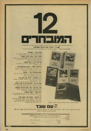 העולם הזה - גליון 2170 - 5 באפריל 1979 - עמוד 71 | 12 רומנים מעולים, ממיטב הספרות העברית והעולמית מוגשים לך עתה במחיר זול ללא תקדים: 400ל״י ( כו ל ל מע׳־מ וד מי מ שלו ח) לחותמים עד 30 באפריל יישלחו 10 מפרים,