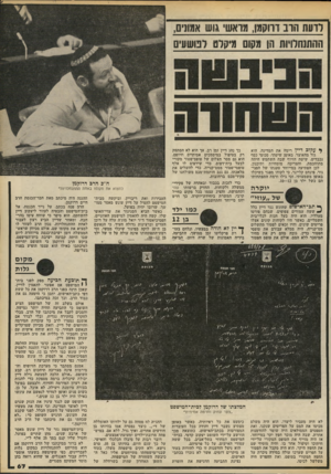 העולם הזה - גליון 2174 - 1 במאי 1979 - עמוד 67 | לדעת חוב דדוקמן, מראש גוש אמונים, ההתנחלויות הן עקום מיקלט לפושעים ן• עקדג דיין רימה את המדינה. זזוא גזל מהאוצר, באופן שיטתי, סכומי כסף נכבדים. שיטת הזיוף שבה