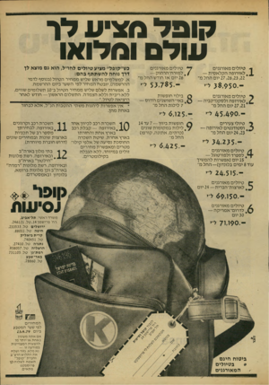 העולם הזה - גליון 2175 - 9 במאי 1979 - עמוד 31 | קו & למניעיו שלםומ לו או ך טיולים מאורגנים ^ 4לאירופה הקלאסית — 27,26,23,22 יום החל מ־ 3 8 ,9 5 0 .ל ׳טיולים מאורגנים . /לאירופה ולסקנדינביה — 27,21 יום החל מ