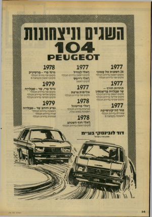 העולם הזה - גליון 2176 - 16 במאי 1979 - עמוד 38 | 24 השעות של שמוני מקום ראשון בדירוג הכללי מקו שני בדירוג הכללי ראלי לנוויל גרנד פרי -מרטיניק מקום ראשון בדירוג הכללי מקום שני בדרוג הכללי מקום ראשון בקבוצה 11