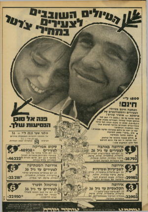 העולם הזה - גליון 2178 - 30 במאי 1979 - עמוד 68 | ן4״#לים הע4ובב 0 י צ עי רי ס> ,וי<ן * בנומ״י 1 5 0 0ל ״י חיו ם! הפתעה חמם בטיילי * הצעירים והסטודנטים של איסתא — אופיר טורס! שובר נסיעח על סך 1500. -ל׳׳י מתן