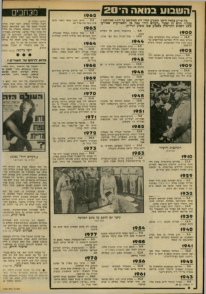 העולם הזה - גליון 2188 - 8 באוגוסט 1979 - עמוד 6 | השבוע במאה ה־ 2 0 מה אירע במאה ה־29׳ בשבוע שכין ה* 8באוגוסט עד ה־ 14 באוגוסט ¥ כמדור חדש זה יסקור ״העולם הזה״ כמה מן המאורעות שאירעו כ* 78 השכים הקודמות כשכוע