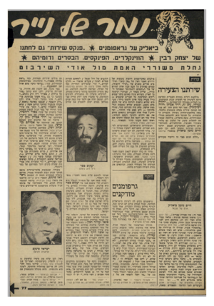 העולם הזה - גליון 2191 - 29 באוגוסט 1979 - עמוד 77 | ביאליק על ו.ראפ 1מנים ..פנקס שידות ׳ ו.ם דחיתני! החינקלו־ .,הפינקסים. הבסו־ 1 ,ד 1מיהם של יצחק רבץ גחלתמש 1רויהאמתמולאודיהשירב 1ט עדות שירתנו הצעירה מילחמת