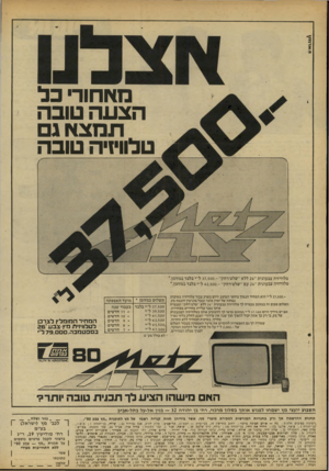 העולם הזה - גליון 2192 - 5 בספטמבר 1979 - עמוד 26 | מאחור כ ל הצעה טובה תמצאג טלוויזיה טובה טלוויזיה צבעונית ״ 26 ללא ״שלט־רחק״ 37,500. -ל״יבלבדב מזו מן* טלוויזיה צבעונית ״ 26 עם ״שלט־רחק״ 42,500.-ל״י בלבד