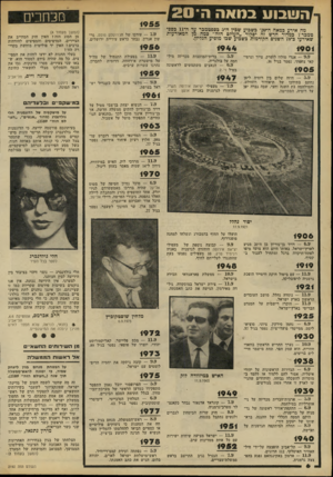 העולם הזה - גליון 2192 - 5 בספטמבר 1979 - עמוד 6 | ה ש בו ע בסאה ה־ 2 0 מה אירע במאה ה־20י כשבוע שכין ה־ 5בספטמבר עד ה־ 11 בספטמברץ כמדור חדש זה יסקור ״העולם הזה״ כמה מן המאורעות שאירעו ב־ 78 השנים הקודמות