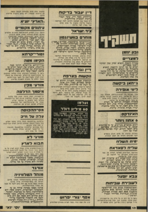העולם הזה - גליון 2193 - 12 בספטמבר 1979 - עמוד 49 | דיין עבור ב די קו ת שר־החוץ, משה דיין, עומד לעכור בדיקות רפואיות כחוץ־־לארץ. דיין נעתר בכך לבקשת רעייתו, רחל, שביקשה שיעבור בדיקות נוספות על אותן שהוא עבר בארץ