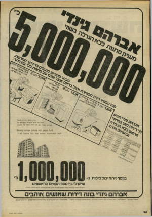 העולם הזה - גליון 2195 - 26 בספטמבר 1979 - עמוד 28 | הזדרז! מספר הדירות מוגבל. הכנס עוד היום למשרדי המכירות של אברהם גינדי. גם לך יהיה אוצר של מתנות. לרגל המבצע יהיו פתוחים מ שרדינו בראשון־ לציון בנוסף *ותה יכול