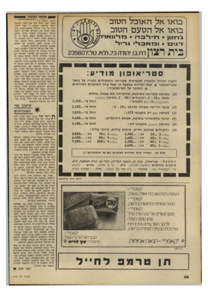 העולם הזה - גליון 2199 - 24 באוקטובר 1979 - עמוד 58 | י מתווך י־^הכבוד ץ בואו אל האוכל הטוב בואו אל הטעם הטוב נ׳רדנון • רז ריב ה • ב? דיוואח! דגים־ • ומאבל * גדיד, בית רצון רח.בו •הודה 73 יתיא. טל 235607: