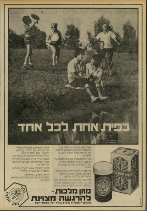 העולם הזה - גליון 2200 - 31 באוקטובר 1979 - עמוד 18 | כפית מזון מלכות לכל אחד מבני המשפחה להרגשה מצוינן ז, תרכשה של בריאות ומרץ לצעיר, למבוגר ולקשיש. מזון מלכות מכיל כמויות גדולות של חומצה זרחנית, קלציום, אשלגן