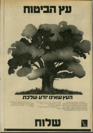 העולם הזה - גליון 2203 - 21 בנובמבר 1979 - עמוד 29 | עץ הביטוח העץ שאינו ודע שלכת ענפי הביטוח:ביטוח חיים, ביטוח רפואי היום תכיר את עץ הביטוח. עץ שצמיחתו אינה פוסקת אף לא ליום אחד; אישי, ביטוח נוסעים לחו״ל, ביטוח