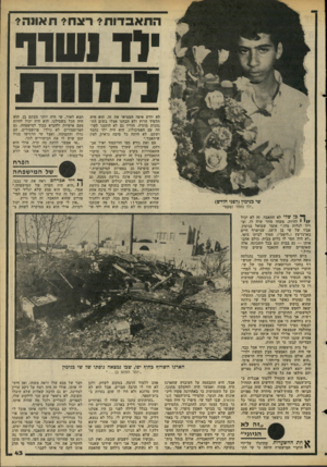 העולם הזה - גליון 2205 - 5 בדצמבר 1979 - עמוד 41 | התאבדות? רצח? תאונה? וד ו שוו שי מימין(לפני חודש) ״ילד נחמד ושקט״ ;ך* בן שלי לא התאבד, זה לא יכול / /י י להיות. משהו מוזר קרה לו, וצ ריך לגלות מהו,״ אומר שמואל