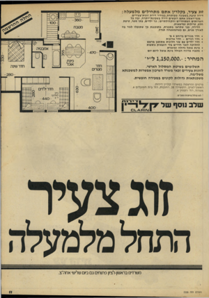 העולם הזה - גליון 2209 - 2 בינואר 1980 - עמוד 11 | זוג צעיר, בקלרין אתםמת חילי ם מל מ על ה: די ר ה טו ב ה, ב ש כונ המפותחת, במחיר די ר ת זוגו ת־ צ עי רי ם. בגני־ ר א שון אתם רו כ שי ם די רהבש כונ ת ״יו קרה, ובה