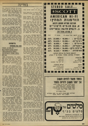 העולם הזה - גליון 2217 - 27 בפברואר 1980 - עמוד 68 | במדינה וזהו ) £111<:41א 4 הזדמנותהמחץ! טעונות סטריאו ממוזסן היבואן א. עםפגמיםחיצוניים 78/7זה) (בארי ב. דו מי 9 3שני םאח ריו ת מחירים לדוגמא;( :כולל מע״מ) ל״י