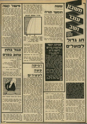 העולם הזה - גליון 2227 - 7 במאי 1980 - עמוד 57 | ששת חו מ שי תו ר ה חג גדוד לפועלי 1במאי חג גדול לפועלים, ובראש הפועלים צועד ירוחם משל המפקד. בבוקר החג שאלו את החבר משל מה לדעתו החג מסמל, והוא אמר שהחג מסמל