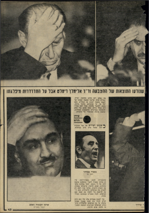 העולם הזה - גליון 2228 - 14 במאי 1980 - עמוד 43 | ההצבעה ודי ר אלימלך רימלט אבל על התדרדרות מיפרגתו פת נאלם דום מרוב תדהמה. שריר, שעדיין קיווה שדימוי המנצח שאותו יצר לעצמו בעצמו ישכנע את האחרים, בעט לכל צד, עד