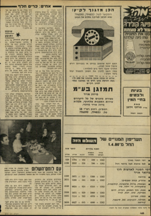 העולם הזה - גליון 2229 - 20 במאי 1980 - עמוד 48 | הכ ן שם ע. רשום 5258 נסו את החזויה שתו פינה ק71־דה! מבחר משקאות ׳קוקטייד: טינה קולדה סומבררו בננה קולרה יבואנים ומפיצים בלעדיים בי שר א ל - ת״א. ה הונג ר ס