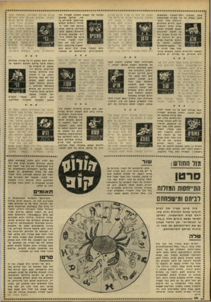 העולם הזה - גליון 2236 - 9 ביולי 1980 - עמוד 15 | בומן האחרון יחסי״הציבור משובשים מעט, ובכלל, בל מה שקורה בסביבתבם הרחוקה אינו לטובתכם. החיים מתרכזים בבית, ובדאי להשקיע מאמץ לשיפורו ושיפוצו. לדאוג לתיקונים או