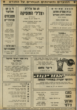 העולם הזה - גליון 2245 - 10 בספטמבר 1980 - עמוד 55 | המוצרים ו ה שרו תי ם הנ ב ח רי ם של ה חוד ש מבצ 11 שטיחי1 !צויר, המוסיקה ה 1ח1ת ללא תקדים רח׳ בצנלסו־ן ,117 טל 739550 . פאר שטיחי כרמל רמת־גן, ז׳בוטינסקי , 88