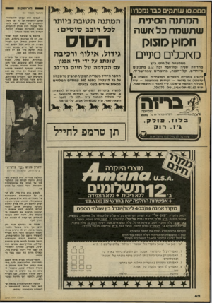 העולם הזה - גליון 2245 - 10 בספטמבר 1980 - עמוד 63 | ם,סו עותקי כבר נחכרו! המתנה הסינית שתשמח כל זיושה המתנה הטובה ביותר לכל רוכב סוסים: ס ה גידול, אילוף ורכיבה חכווץ נומוק מץ וכלים סמיים שנכתב על ידי גדי אבנון