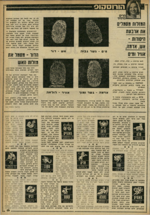 העולם הזה - גליון 2249 - 8 באוקטובר 1980 - עמוד 13 | מרים בנימיבי לט בו. אם למשל לבן מאזנים מופיעות טביעות ״אש״ על רוב אצבעות ידו, סימן שביום הולדתו רוב הכוכבים היו במזלות האש, ואדם זה יהיה יוצר, אמן ולא איש רוח