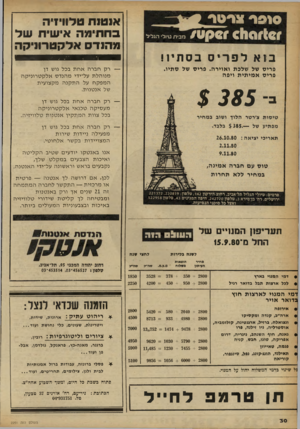 העולם הזה - גליון 2251 - 22 באוקטובר 1980 - עמוד 30 | סוסו צ דטד 0 ־ €110/)61 יוסקו!/ אנטנת טלוויזיה בחתימה אישית של מהנדס אלקטרוניקה מבי ת טיולי הגליד בוא לפריס בסתיו! פריס של שלכת ואוירה. פריס של ס תיו. פריס א