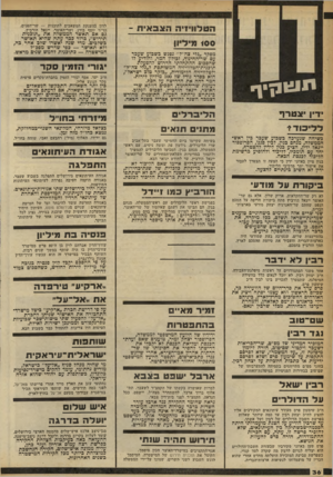 העולם הזה - גליון 2251 - 22 באוקטובר 1980 - עמוד 36 | הטדוויזיה הצב אי ת ־ 1 0 0 מי ליון מפקד ״גלי צה״ל״ ;פגש כשבוע שעבר עם שר־החינוך, זבולון המר, והודיע לו שהסכום ההתחלתי הדרוש להפעלת תוכנית־הטלוויזיה המשותפת
