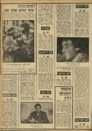 העולם הזה - גליון 2257 - 3 בדצמבר 1980 - עמוד 53 | יום רביעי • שלוש ארבע המש וחצי 5.30 נירה עדי, ישראל גוריון וצ׳ומפי חוגגים את חג־החנוכה בשירה, אכילה, מישחקים וכמובן סיפור ע״פ תסריט של מאיר שליו. על טעם ועל