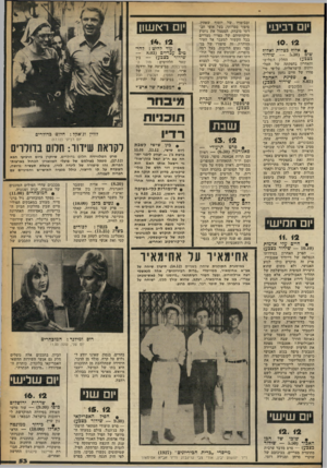 העולם הזה - גליון 2258 - 10 בדצמבר 1980 - עמוד 54 | יום רביעי 1 0 . 12 • אלוף כציות ואלוה שום 5.30׳טידוד כצכע) — החלק השלישי והאחרון בהפקתה של הטלוויזיה הישראלית, על־פי סיפורו של חיים נחמן ביאליק. • ספינת האהכה