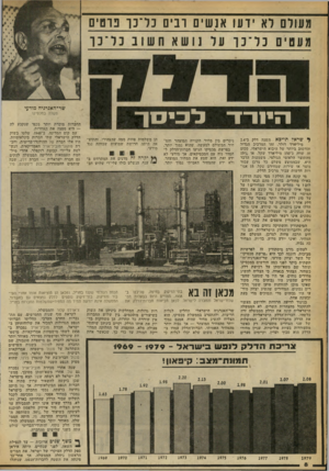 העולם הזה - גליון 2258 - 10 בדצמבר 1980 - עמוד 8 | מעולם לא י ד עו אנ שי ם רבים כל־כך פרטים וזינדד־ן* שראל תייכא השנה דלק ב־2.4 מיליארד דולר. זהו המרכיב הגדול והחשוב ביותר של היבוא הישראלי. סכום זה שווה כ־ 150