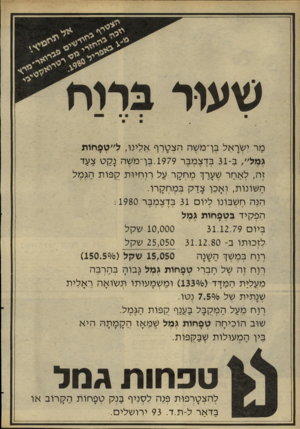 העולם הזה - גליון 2268 - 18 בפברואר 1981 - עמוד 18 | שעור 9י י מר ישראל בן־משה הצטרף אלינו, ל״טפחות גמל״ ,ב 31-בך צמבר . 1979 בן־משה נקט צעד זה, לאחר שערך מחקר על מ חיו ת קפות הגמל השונות, ואכן צך ק במחקרו. הנה