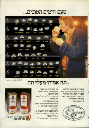 העולם הזה - גליון 2271 - 11 במרץ 1981 - עמוד 75 | טעם הימים הטובים... פעם היו עושים הכל יותר לאט ויותר טוב. ככה עשו גם תה. בנחת. כשבא לי לשתות את התה שלי כמו שצריך, אני מכין אותו לאט. מעלי תה ״גולדטיפס׳/ בדיוק